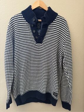 Lindbergh Navy & White Textured Knit Button-Smock Sweater SZ XL